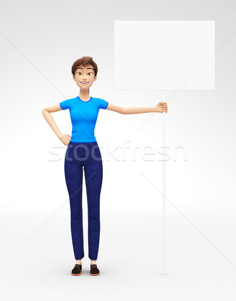 Blank Announcement Flag and Banner Mockup Held by Smiling and Happy 3D Character Stock photo © Loud-Mango
