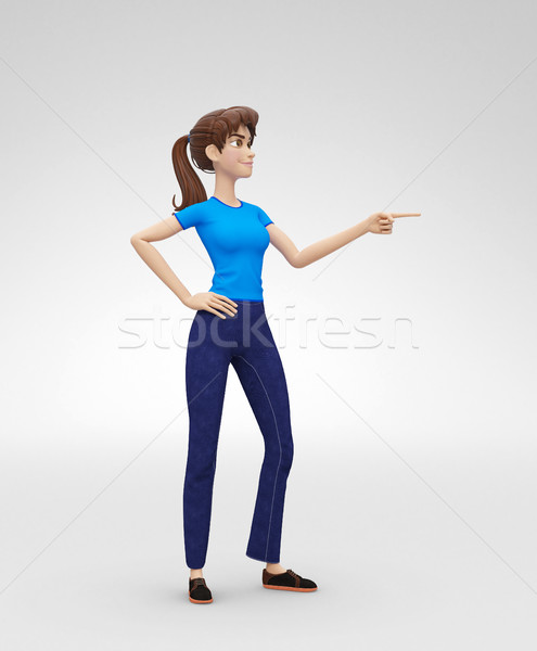 Smiling, Playfully Smirking Jenny - 3D Character - Points Brilliant Idea Stock photo © Loud-Mango