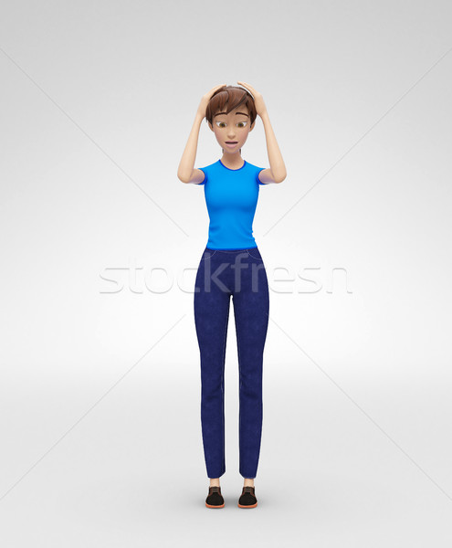 Restless and Discouraged Jenny - 3D Character - Scared, Puzzled by Problem Stock photo © Loud-Mango