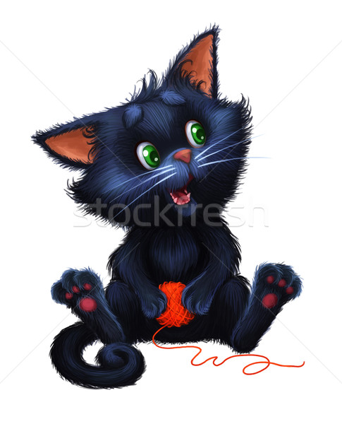 Cute Little Furry Kitten Smiling - Cartoon Animal Character Mascot Sitting Stock photo © Loud-Mango