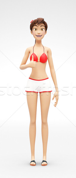 Smiling, Happy Jenny - 3D Character Shows Thumbs Up Cheerfully Stock photo © Loud-Mango