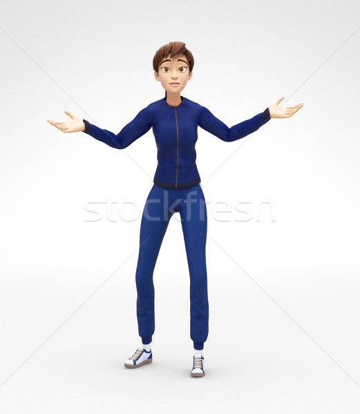 Zdziwiony co 3D cartoon kobiet charakter Zdjęcia stock © Loud-Mango