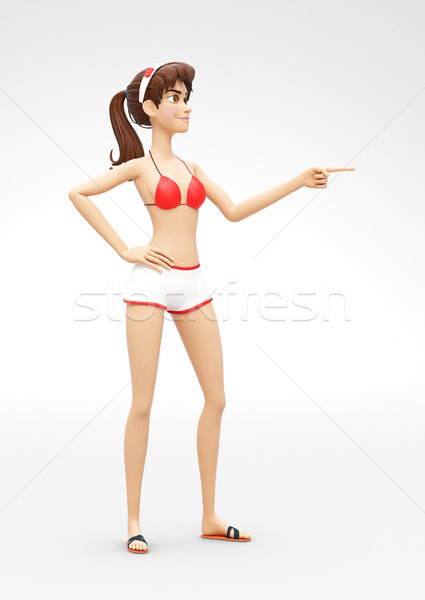 Smiling, Cheerful, Playfully Smirking Jenny - 3D Character Points Brilliant Idea Stock photo © Loud-Mango