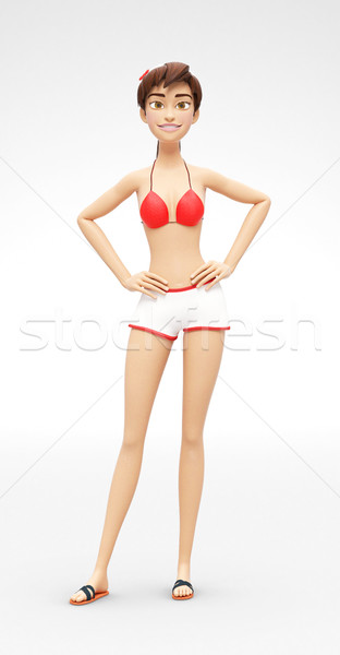 Inviting and Happy Jenny - 3D Character Smiling and Kind In Relaxed Manner Stock photo © Loud-Mango