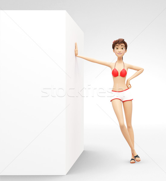 Blank Box and Product Staging Board Mockup - Smiling, Happy 3D Bikini Character Stock photo © Loud-Mango