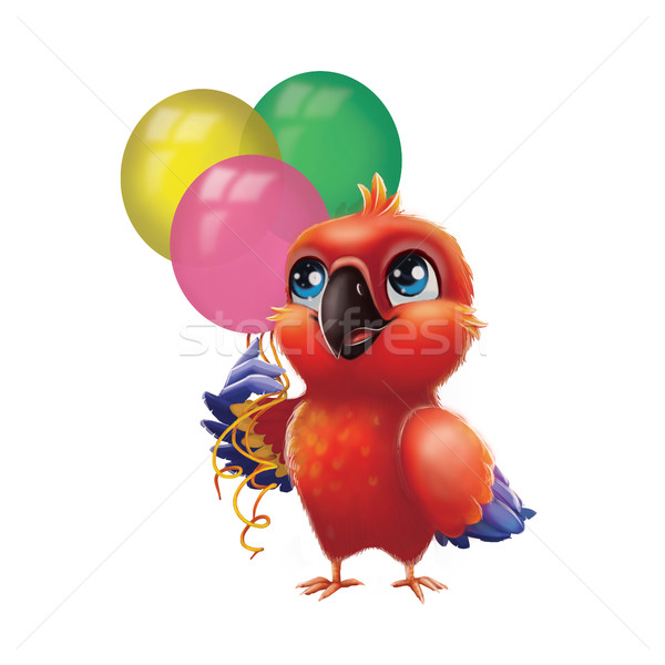 Cute Parakeet Parrot Party Balloons - Kids Happy Birthday Animated Character Stock photo © Loud-Mango