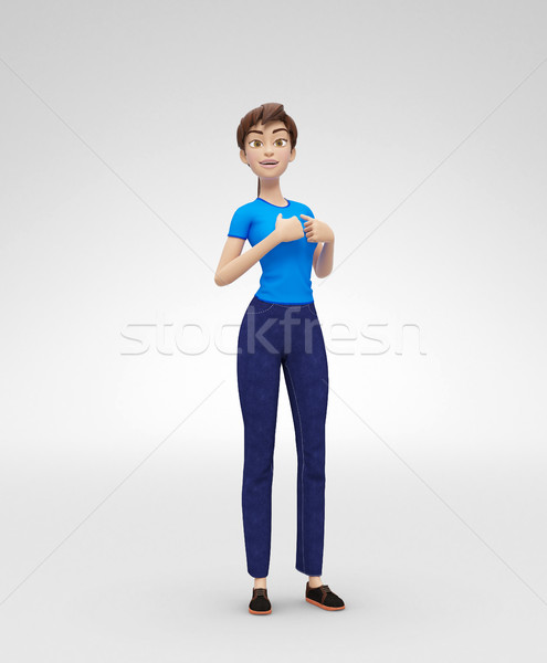 Stockfoto: Arrogant · 3D · karakter · gerenderd · toevallig · kleding