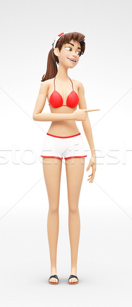 Happy Smiling Jenny - 3D Character Smirking and Points Playfully To Side Stock photo © Loud-Mango