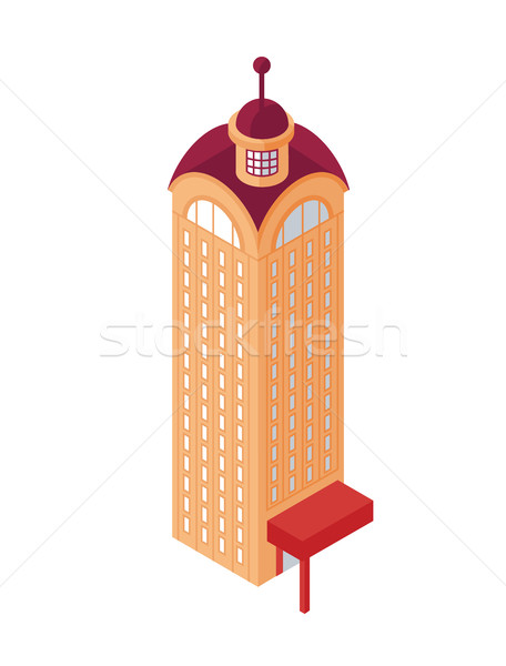 Stock fotó: Izometrikus · felhőkarcoló · épület · tárgy · ikon · háló