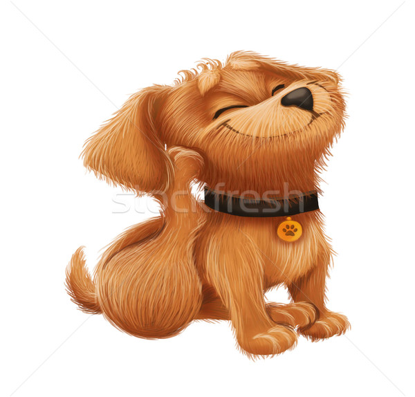 Cute Little Furry Puppy - Cartoon Animal Character Mascot Sitting and Scratching Stock photo © Loud-Mango