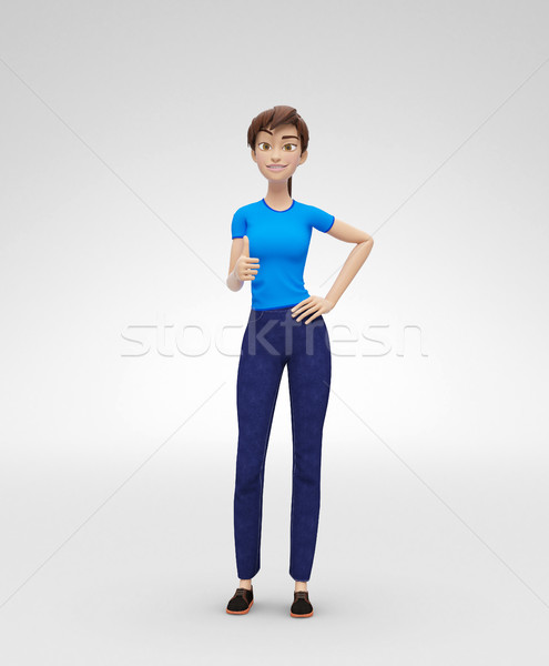Souriant satisfait 3D personnage pouce up [[stock_photo]] © Loud-Mango