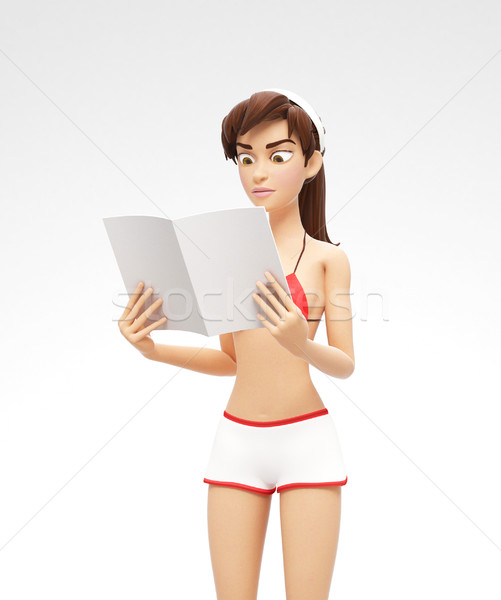 Blank Magazine Cover or Brochure Mockup - Puzzled, Engaged 3D Bikini Character Stock photo © Loud-Mango