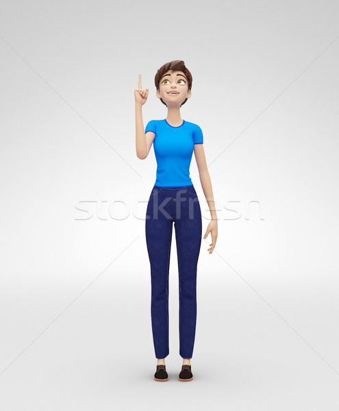 Smiling, Curious and Delighted Jenny - 3D Character, Intrigued By Brilliant Idea Stock photo © Loud-Mango