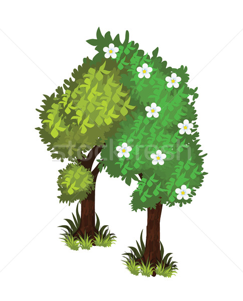 Isometric Cartoon Bushy Green Trees Web Element, Tileset Map, Landscape Design Stock photo © Loud-Mango