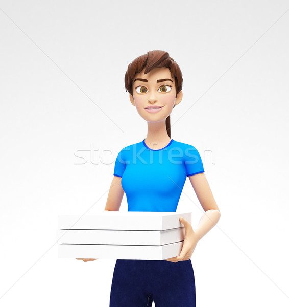 Cardboard Pizza Box and Package Mockup Held by Smiling and Happy 3D Character Stock photo © Loud-Mango