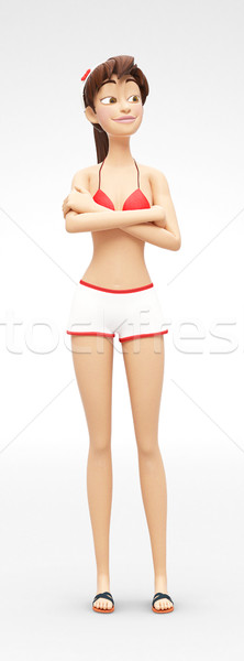 Patronizingly Smiling Jenny - 3D Character Stands with Arrogant Playful Smile Stock photo © Loud-Mango