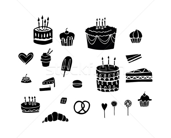 Set of Birthday Cakes, Candy and Pastry in Vector Icon Silhouettes Stock photo © Loud-Mango