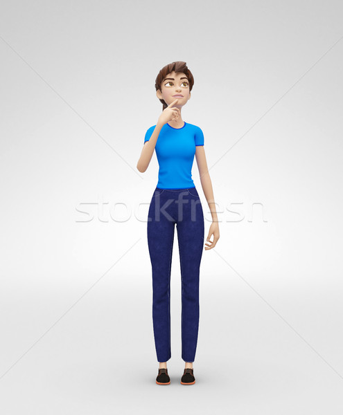 Thoughtful and Frozen Jenny - 3D Character - Amazed, Contemplating Great Idea Stock photo © Loud-Mango