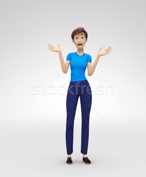 Amazed and Perplexed by Aha Moment, Smiling Jenny - 3D Character - Surprised Stock photo © Loud-Mango