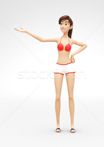 Stock photo: Confident, Excited and Smiling Jenny - 3D Character Presents Product or Service