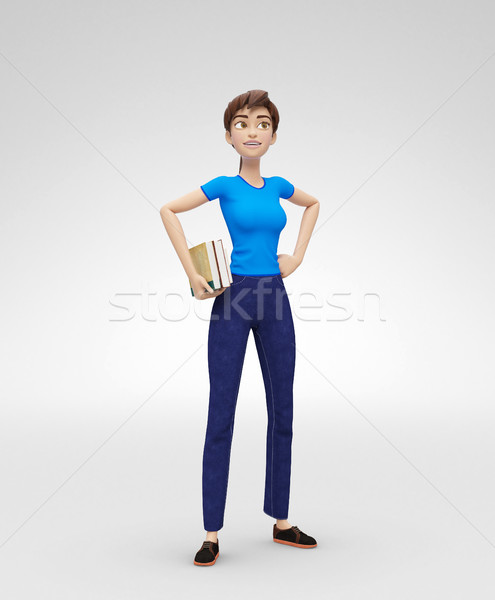 Smiling, Intelligent and Engaged Jenny - 3D Character - Nerd Student with Books Stock photo © Loud-Mango