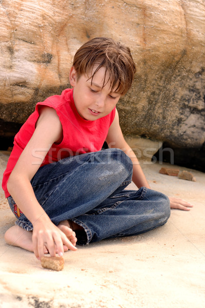 Boy playing outdoors Stock photo © lovleah