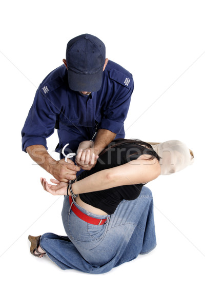 Bűnöző biztonság tiszt bilincs bűnözők kezek Stock fotó © lovleah