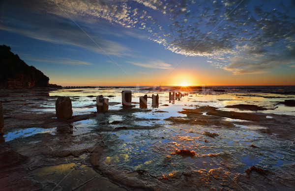 Sunrise, Reflections and silhouettes Coledale rockshelf Stock photo © lovleah