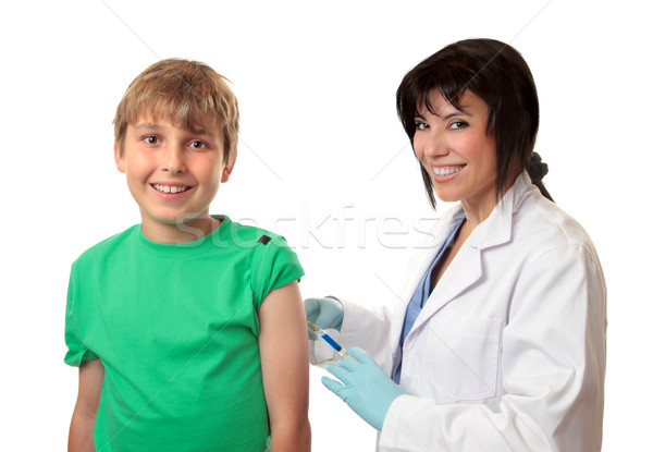 Cesur erkek aşı enjeksiyon dostça Stok fotoğraf © lovleah