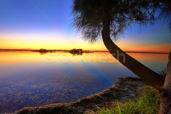 Zonnestralen water zonsondergang entree noorden landschap Stockfoto © lovleah
