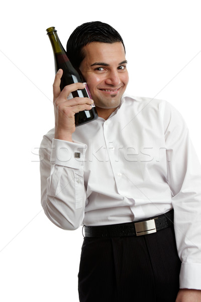 Happy man with wine bottle Stock photo © lovleah
