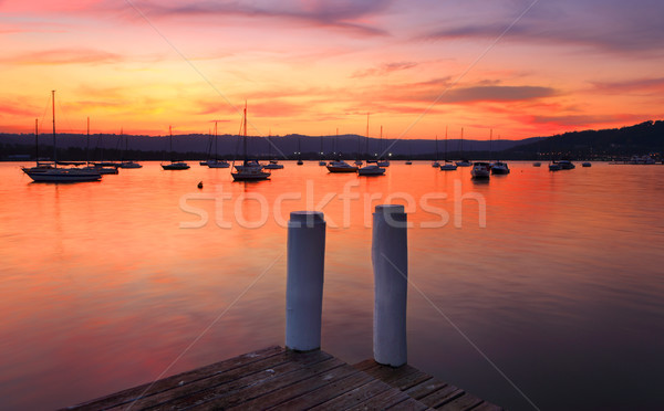 Bateaux port coucher du soleil ciel réflexions [[stock_photo]] © lovleah