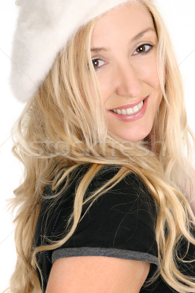 Sorridente menina longo cabelo loiro bela mulher olhando Foto stock © lovleah