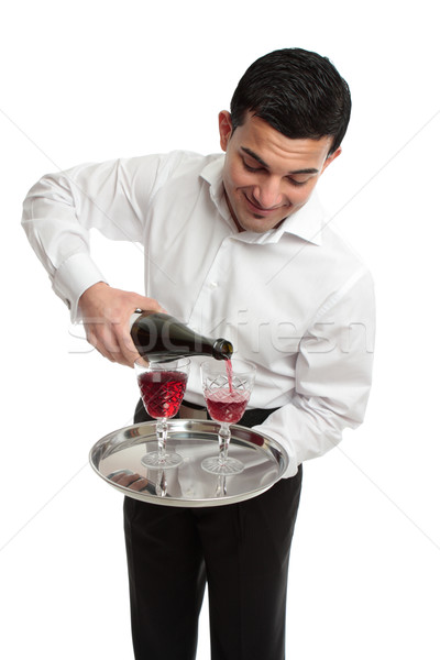 Pincér szolgáló áramló bor komornyik vörösbor Stock fotó © lovleah