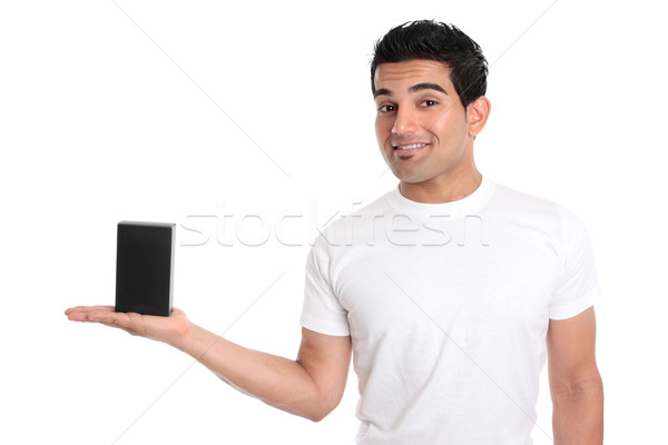 Stock photo: Man holding your merchandise product