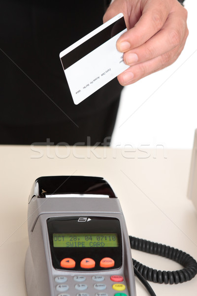 Férfi fizet kártya pénztár ajándékkártya debit Stock fotó © lovleah