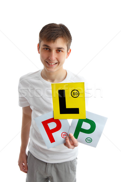 Foto stock: Adolescente · magnético · conducción · placas · coche