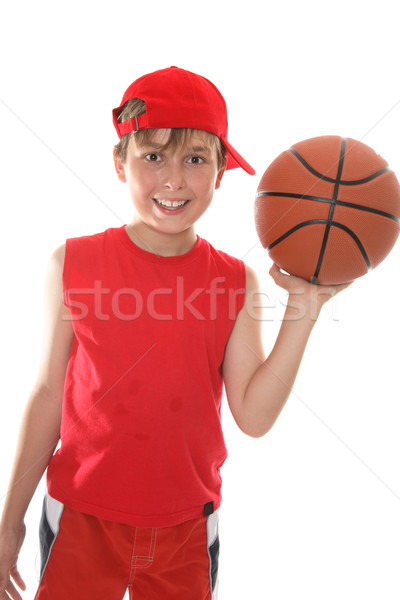 Foto stock: Feliz · ativo · criança · basquetebol · quente