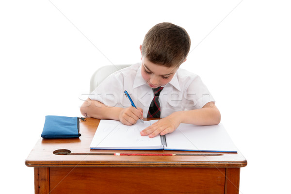 Kicsi fiú iskola munka házi feladat fiatal srác Stock fotó © lovleah