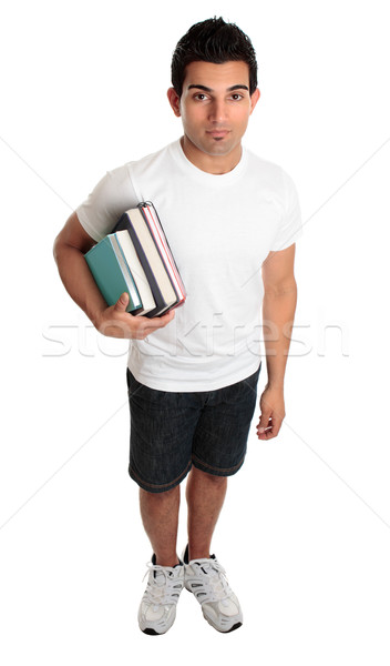 Stock foto: Männlich · stehen · Lehrbücher · ein · Arm