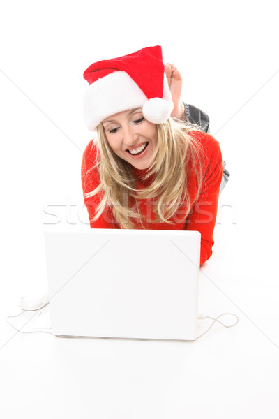 Noël fille Shopping internet utilisant un ordinateur portable magasin [[stock_photo]] © lovleah