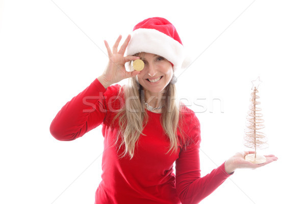 Сток-фото: Bitcoin · подарок · женщину · рождественская · елка