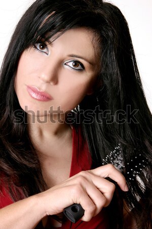 красивая женщина волос щетка женщины женщину работает Сток-фото © lovleah