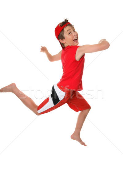 Szökkenés öröm boldog egészséges fiú fut Stock fotó © lovleah