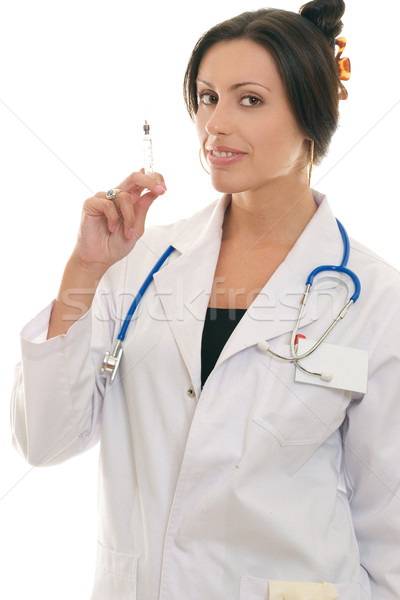 Femeie medic seringă medicină vaccinare Imagine de stoc © lovleah