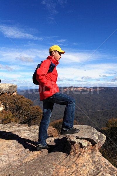 Bushwalker hiker looking out over mountain valley views Stock photo © lovleah
