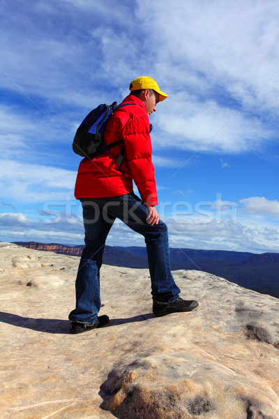 Foto stock: Montanha · andarilho · topo · marcha · paisagem · beleza