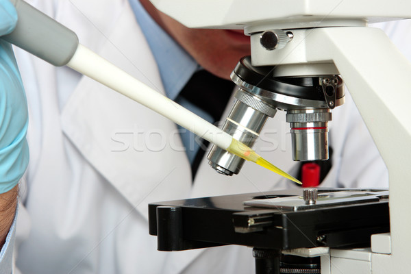 Stock fotó: Laboratórium · tudós · mikroszkóp · gyógyszerész · vegyész · lényeg