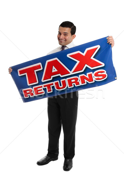 Smiling Accountant or Businessman with sign Stock photo © lovleah