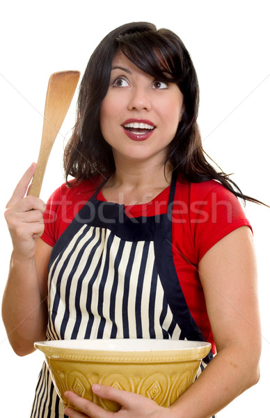 Vrouwelijke kok recept tips koken ideeën Stockfoto © lovleah